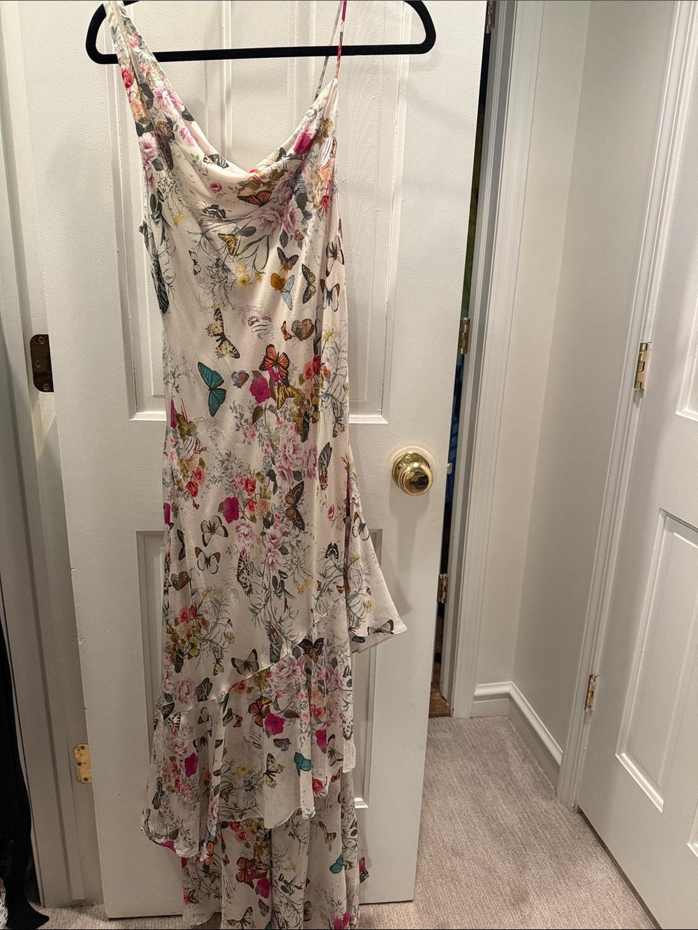 L'AGENCE Ivory Floral & Butterfly High-Low Slip Dress